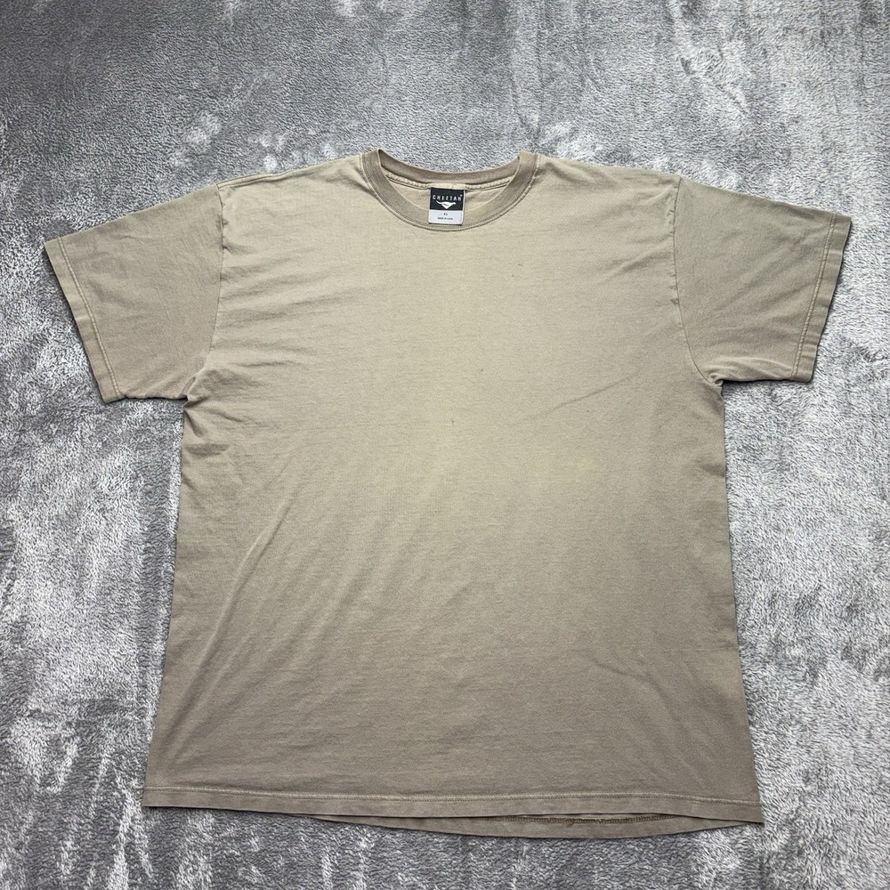 Cheetah T Shirt Mens XL Beige Blank Tee Made USA Short‎ Sleeve Heavyweight